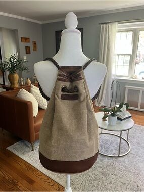 Vintage Ann Taylor Canvas Leather Drawstring Bucket Bag Purse Made In Italy